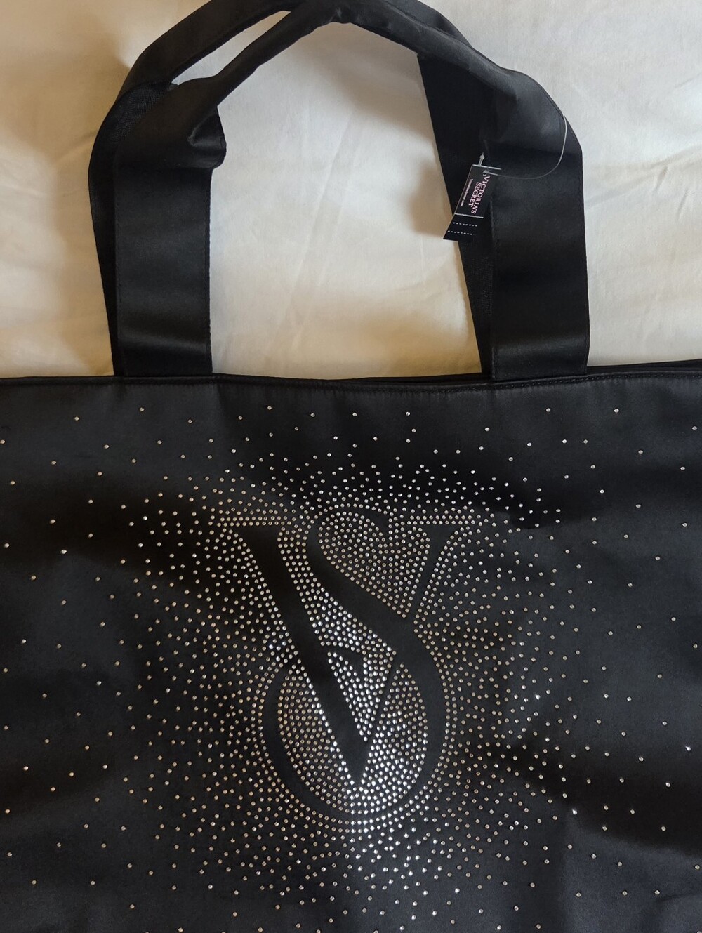 NEW - Victoria's Secret Black Crystal Logo Tote Bag